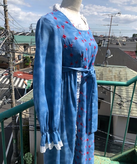 Sky Print & Flower Embroidery Maxi Dress