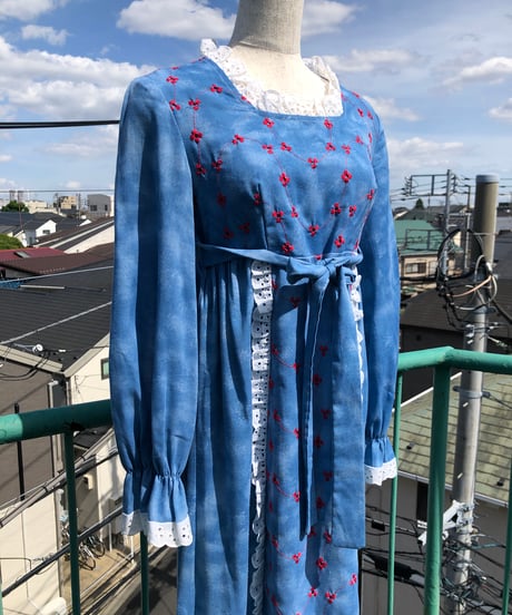 Sky Print & Flower Embroidery Maxi Dress