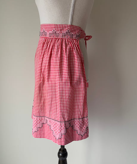 Gingham Check Waist Apron -Red-