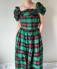 90s Puff sleeve plaid dress