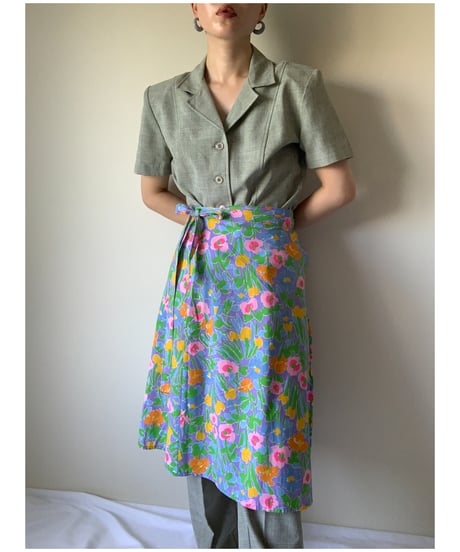 "80s" Flower Print Wrap Skirt