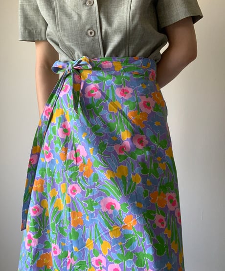 "80s" Flower Print Wrap Skirt