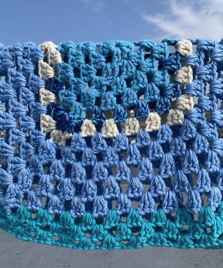 Knitting  Blanket -blue×light blue-