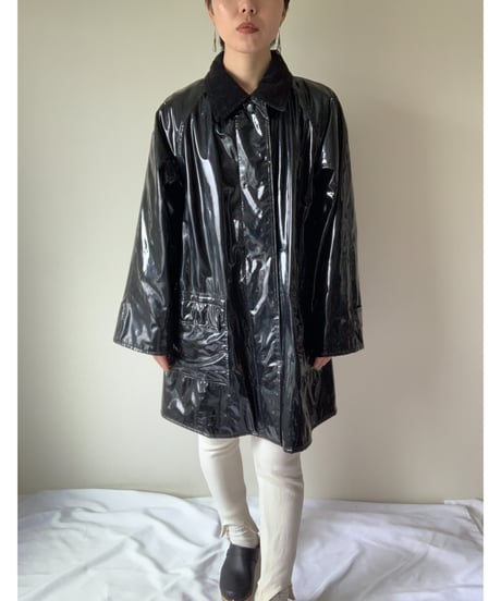 "90s" Lining Tartan Check Vinyl Coat
