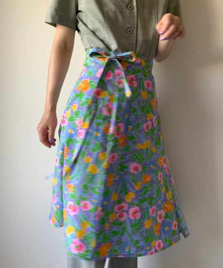 "80s" Flower Print Wrap Skirt
