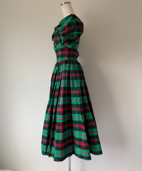 90s Puff sleeve plaid dress