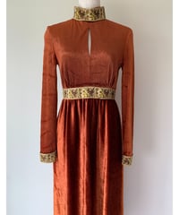 Velvet Embroidery Line Maxi Dress