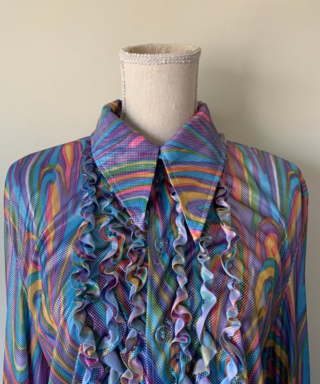 Mesh Fabric Rainbow Frill Blouse