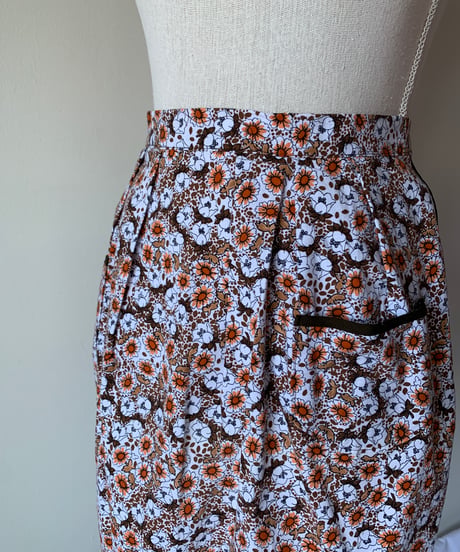 Brown Flower Print Vintage Waist Apron