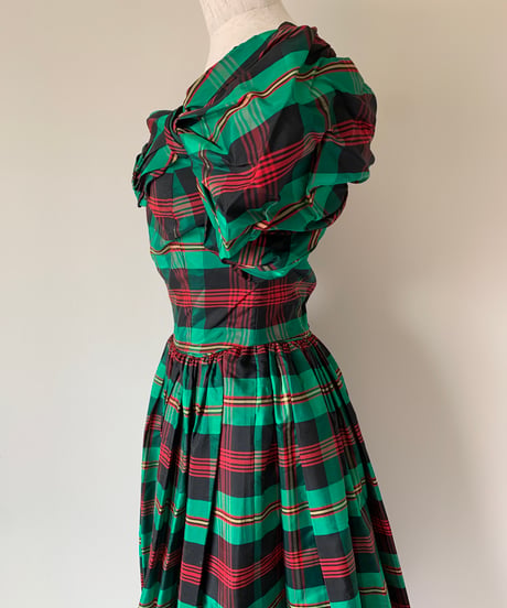 90s Puff sleeve plaid dress