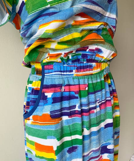 Multi Color Waist Gather Dress