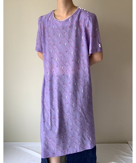 "90s" Flower Print White buttons Dress