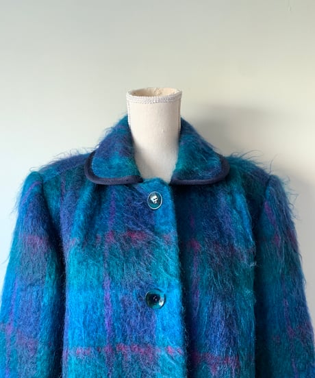 "80s"  MOHAIR Shaggy Check Long Coat