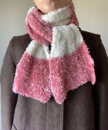 Muffler -White×Pink Border-