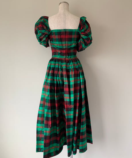 90s Puff sleeve plaid dress