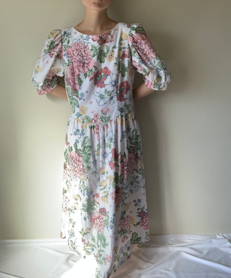 "80s" Back Open Flower Print Dress