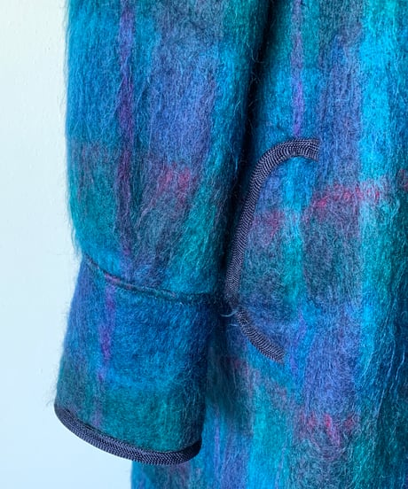 "80s"  MOHAIR Shaggy Check Long Coat