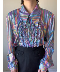 Mesh Fabric Rainbow Frill Blouse