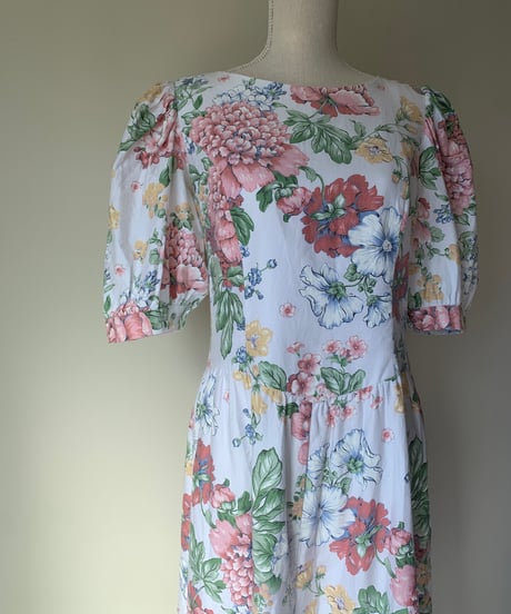"80s" Back Open Flower Print Dress