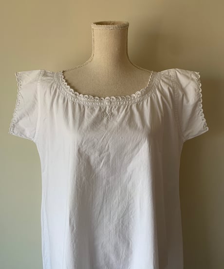 Initial embroidered linen night dress