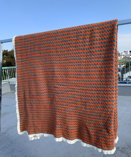 Knitting Big Blanket Rug -orange×blue gray-