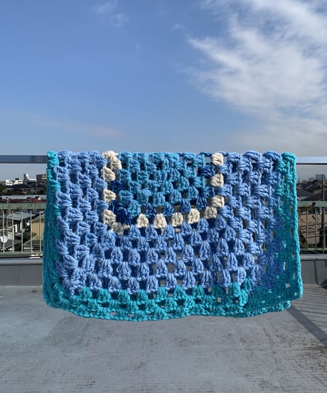 Knitting  Blanket -blue×light blue-