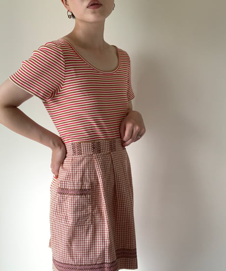 Gingham Check Waist Apron -brown-
