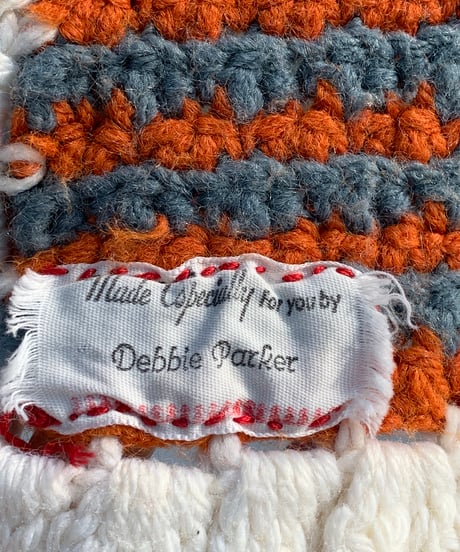 Knitting Big Blanket Rug -orange×blue gray-