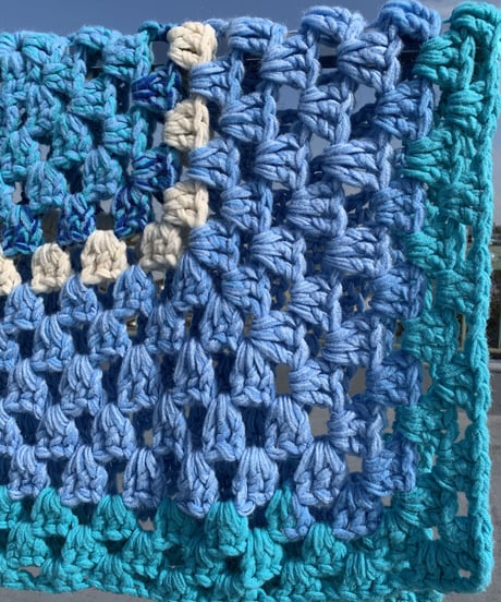 Knitting  Blanket -blue×light blue-