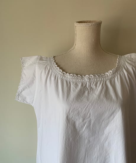 Initial embroidered linen night dress