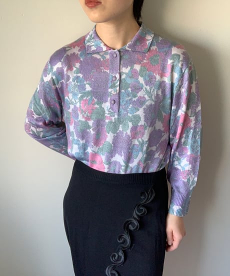 Floral Pattern Collared Sweater