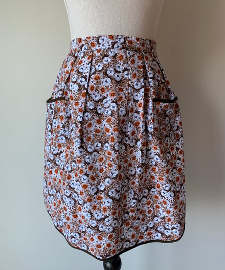 Brown Flower Print Vintage Waist Apron