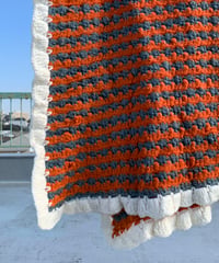 Knitting Big Blanket Rug -orange×blue gray-