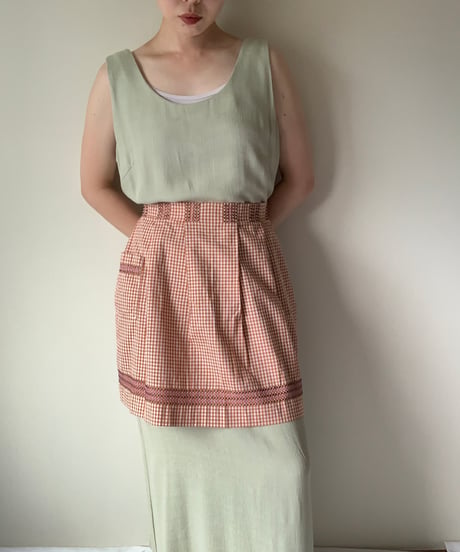 Gingham Check Waist Apron -brown-