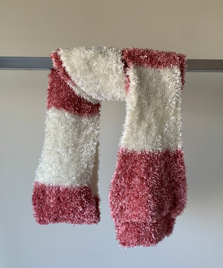 Muffler -White×Pink Border-