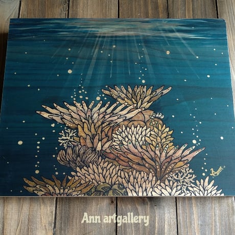 🆕wood poster　coral reef