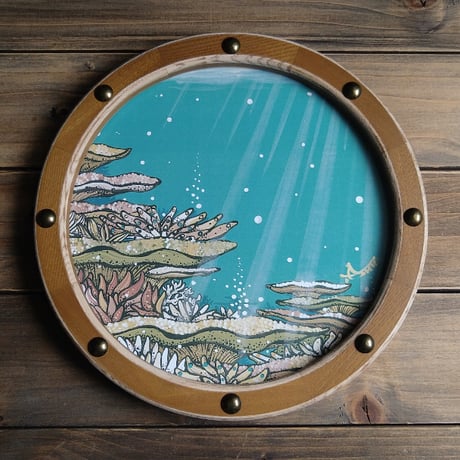 🆕CORAL PRINT ART/porthole風frame(BROWN)
