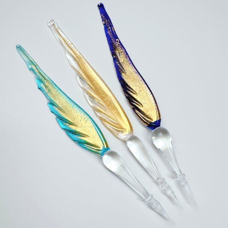 MURANO La Fenice ムラノ ラ フェニーチェ 双耳 ドラゴングラス Gold Feather Glass Pen＜Version.2＞ 羽根ペン型 ムラーノガラス