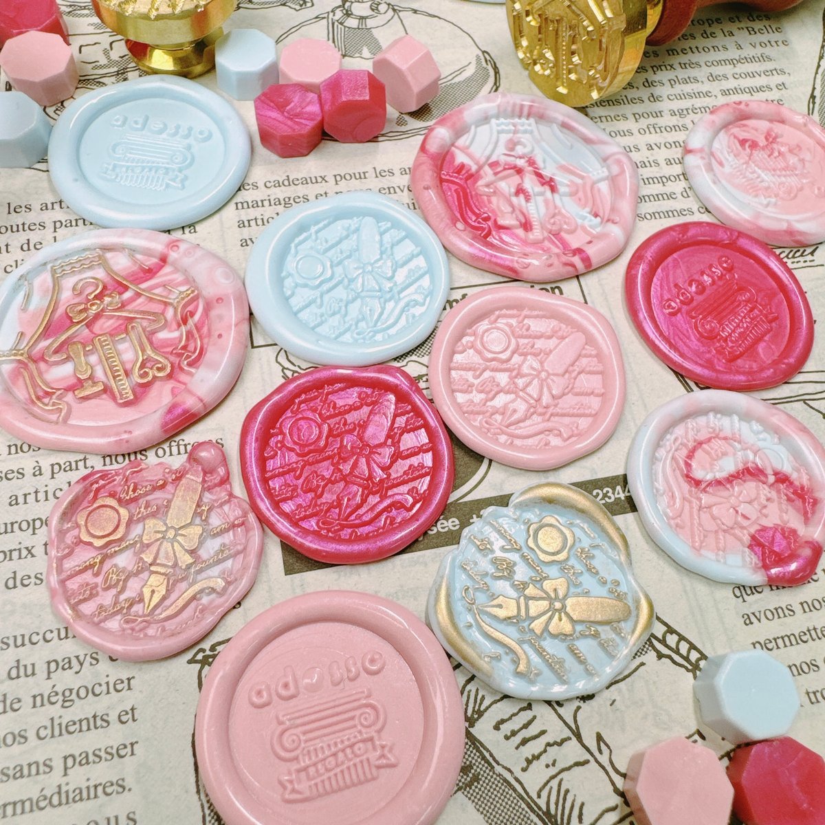 ★★展示品★★  クリアCCデザインのカメリアシーリングスタンプ❤︎ シーリングワックス ＜ Camellia Mix ＞カメリアミックス 3色 ピンク
