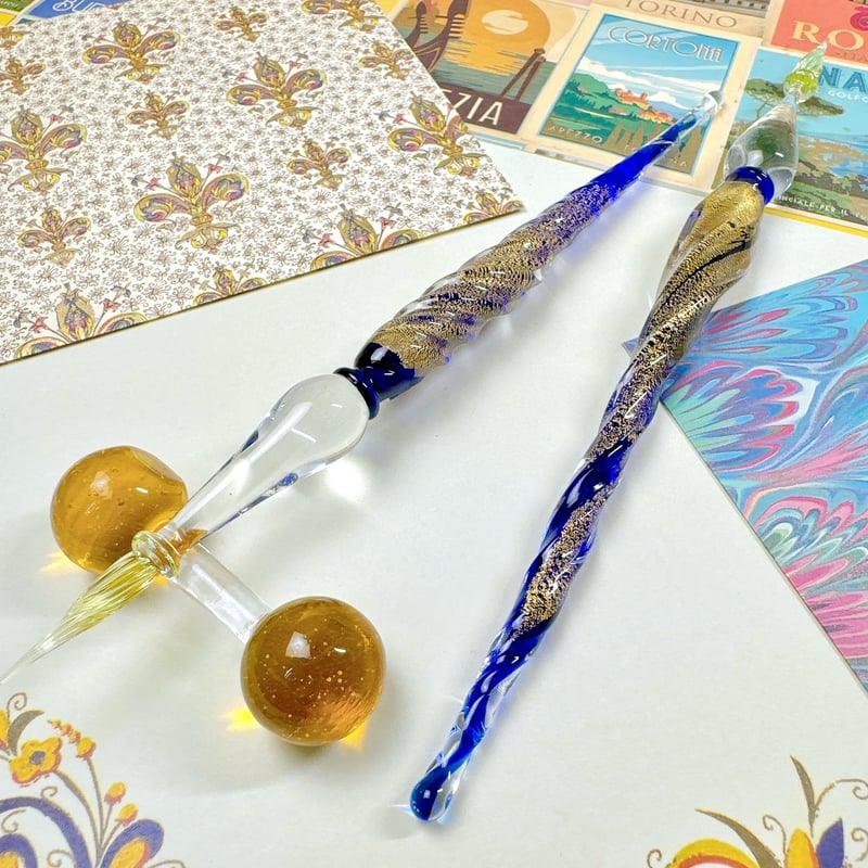 Gold Leaf Twist Glass Pen ムラーノガラスペン ヴェネチア Gold Leaf Twist Glass Pen ムラーノガラスペン ヴェネチア