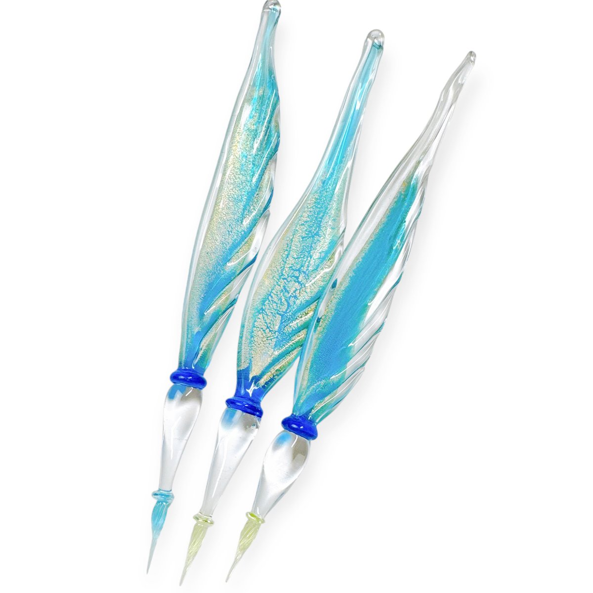 【新品未開封・送料無料】 Gold Feather Glass Pen 羽根ペン型 ムラーノガラスペン ペン