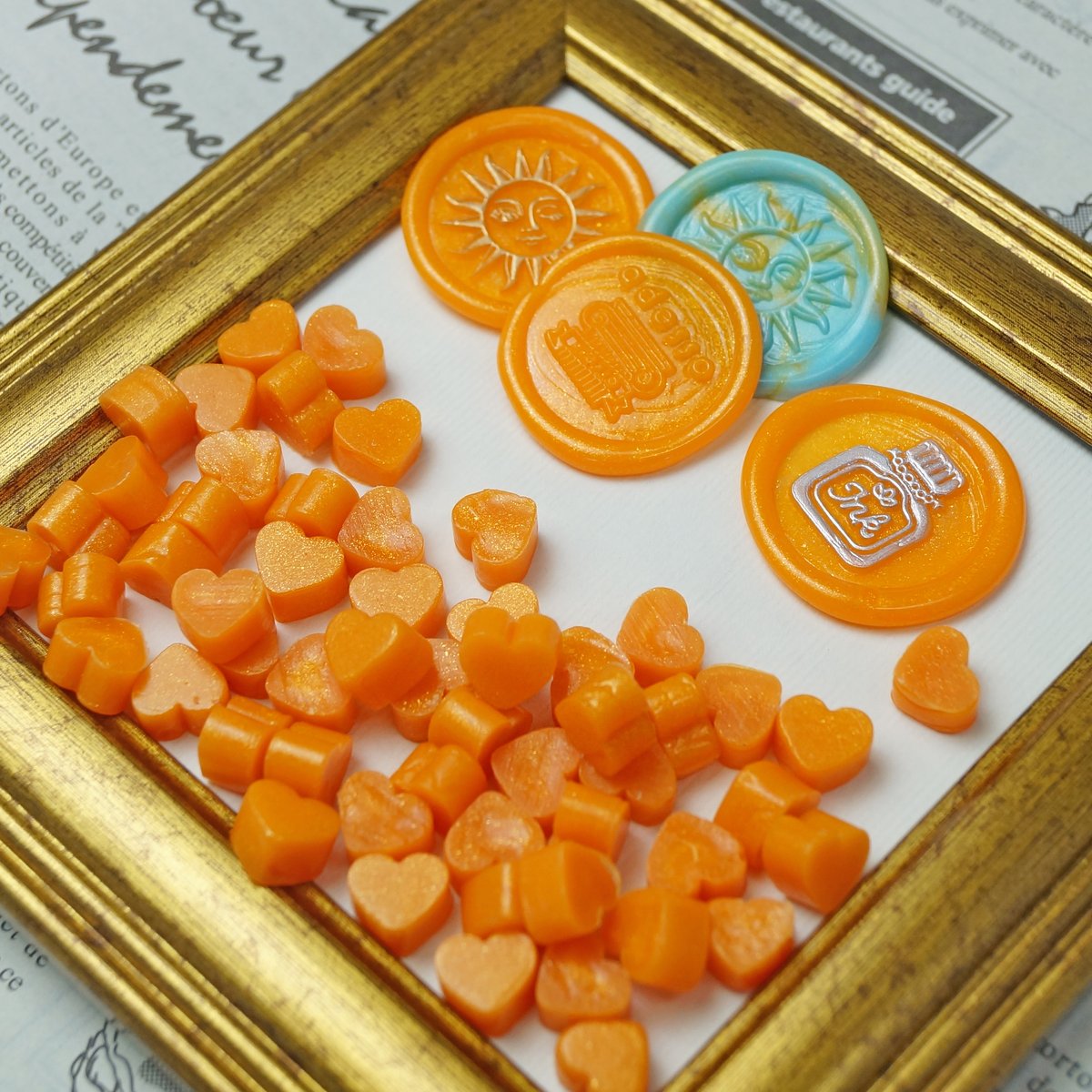 シーリングスタンプ用ワックス シリコンモードレリーフローズ型 シーリングワックス ＜ Mandarin glitter（ラメ入り） ＞ マンダリン