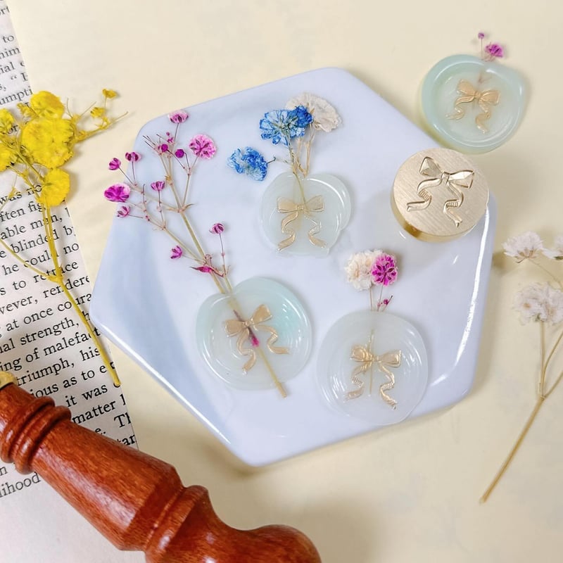★★展示品★★  リボン柄×テディベアシーリングスタンプ❤︎ シーリングスタンプヘッド＜Ribbon（リボン）＞ 花束ができる