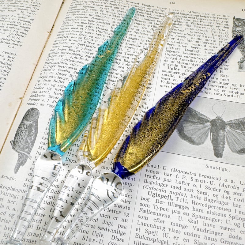 TOMMASI 羽ガラスペン　金色 Gold Feather Glass Pen＜Version.2＞ 羽根ペン型 ムラーノガラス
