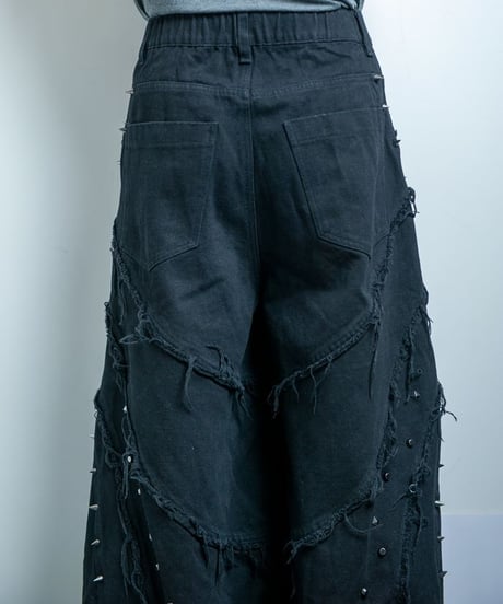 BACKSTAGEPASS　GBS4102 OZZY O(オジィーオー)スタッズデニム ワイドバギー パンツ(BLACK)