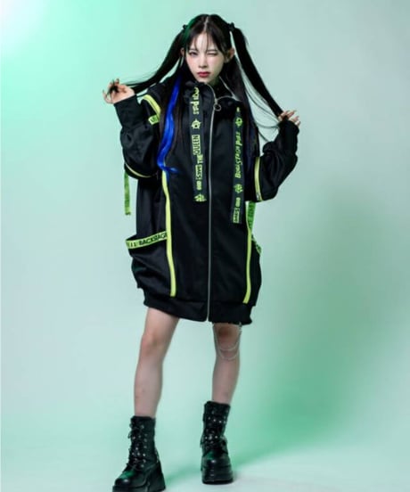 BACKSTAGEPASS　NGS5502　PARACHUTE-PARKAビッグシルエット ジップアップ パーカー(LIME)