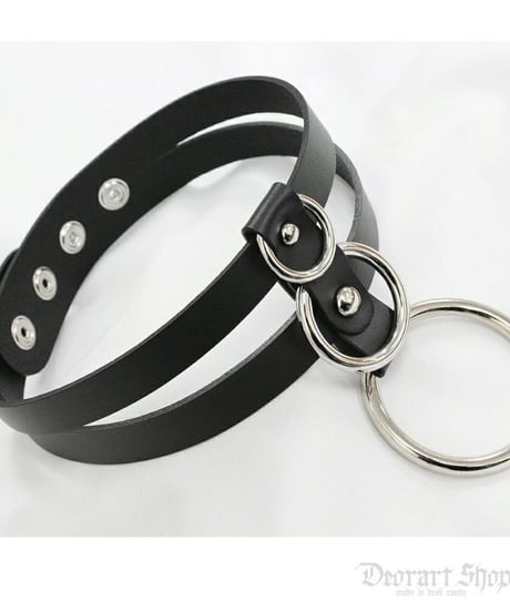 Deorart  BY2092 Double belt ring choker ダブルベルト コルセット チョーカー/首輪/パンク/ゴシック