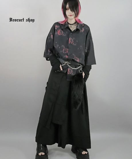 Deorart  BY7098 [五分袖]ルーズシルエット・ダーク ローズ 総柄 シャツ[dark rose] (セレクト･アイテム)