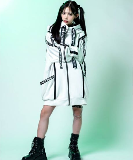 BACKSTAGEPASS　NGS5502　PARACHUTE-PARKAビッグシルエット ジップアップ パーカー(WHITE)