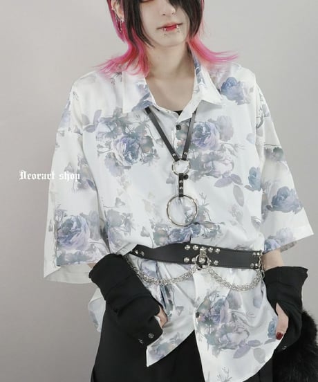 Deorart  BY7098 [五分袖]ルーズシルエット・ダーク ローズ 総柄 シャツ[dark rose] (セレクト･アイテム)